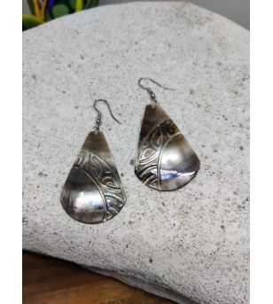 Boucles d'Oreilles Nacre Gravée Tahiti Taille cm