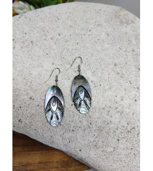 Boucles d'Oreilles Nacre Gravée Tahiti Taille cm