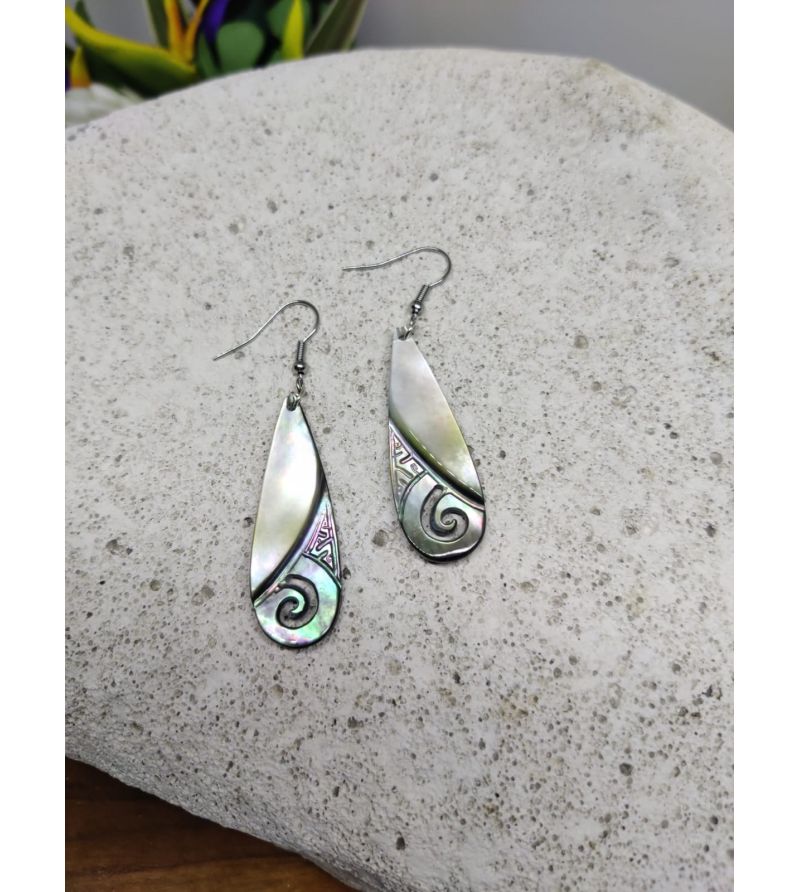 Boucles d'Oreilles Nacre Gravée Tahiti Taille cm