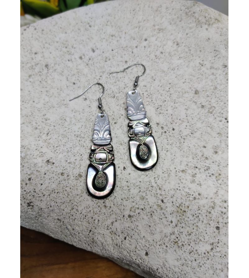 Boucles d'Oreilles Nacre Gravée Tahiti Taille cm