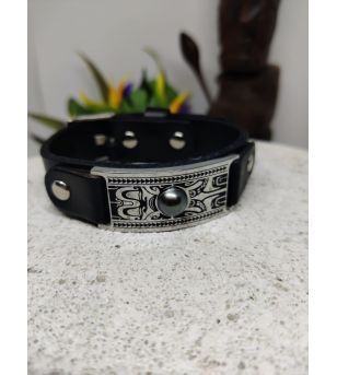 Bracelet Cuir Réglable Perle Tahiti Gravure TikiRef BRC1