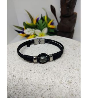 Bracelet Cuir, Corde Tressée, Perle Tahiti BRC6 