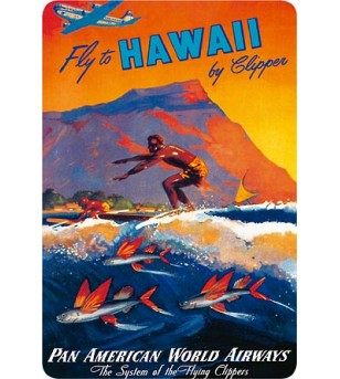 Carte Postale Fly To Hawaii Bord Rond 14.5x10 cm