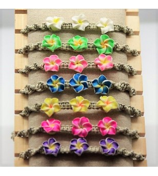 Lot 7 Bracelets Petites Fleurs Fimo Corde