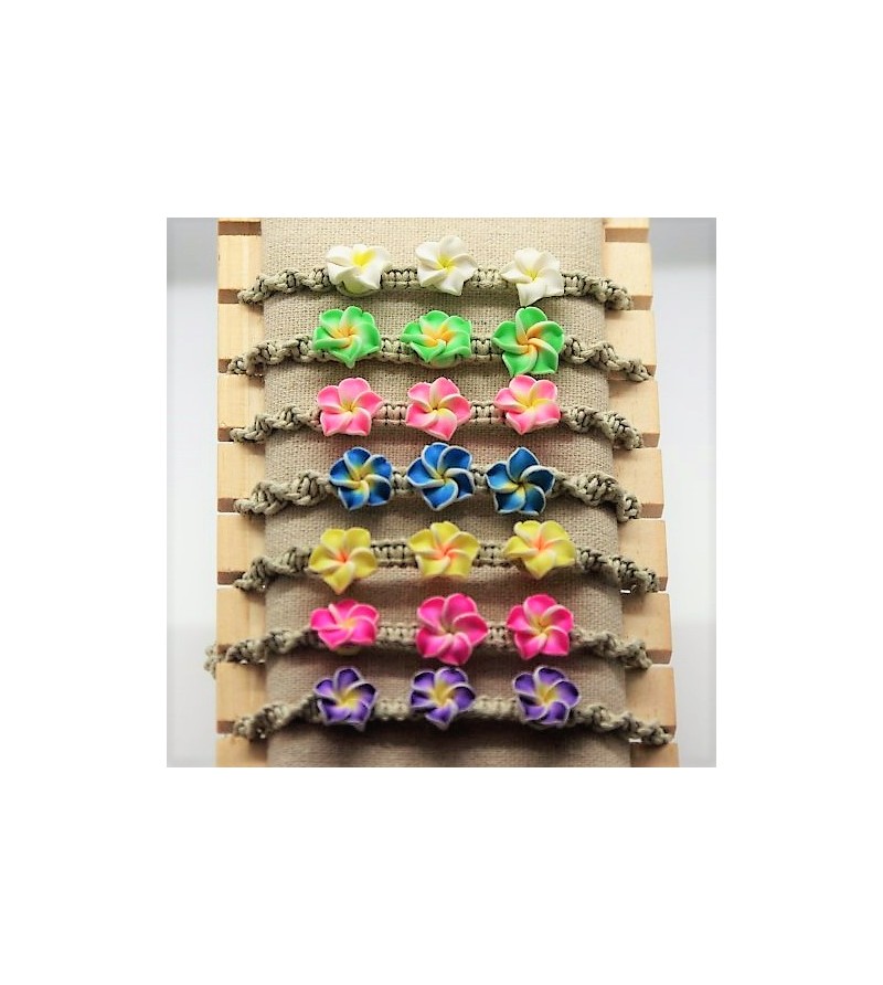 Lot 7 Bracelets Petites Fleurs Fimo Corde