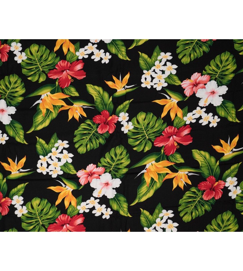 Tissu au Mètre Exotic Flower Black  100% Rayon Poplin Largeur 150 cm