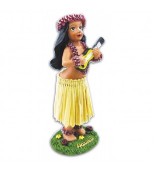 Miniature Dashboard Dolls - Hula Girl W Ukulele 10X4.5