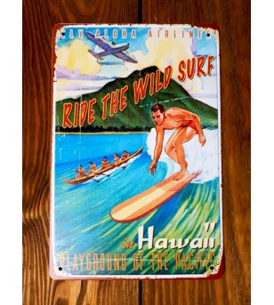 Plaque Métal Surf, Hawaii, Vintage 20*30