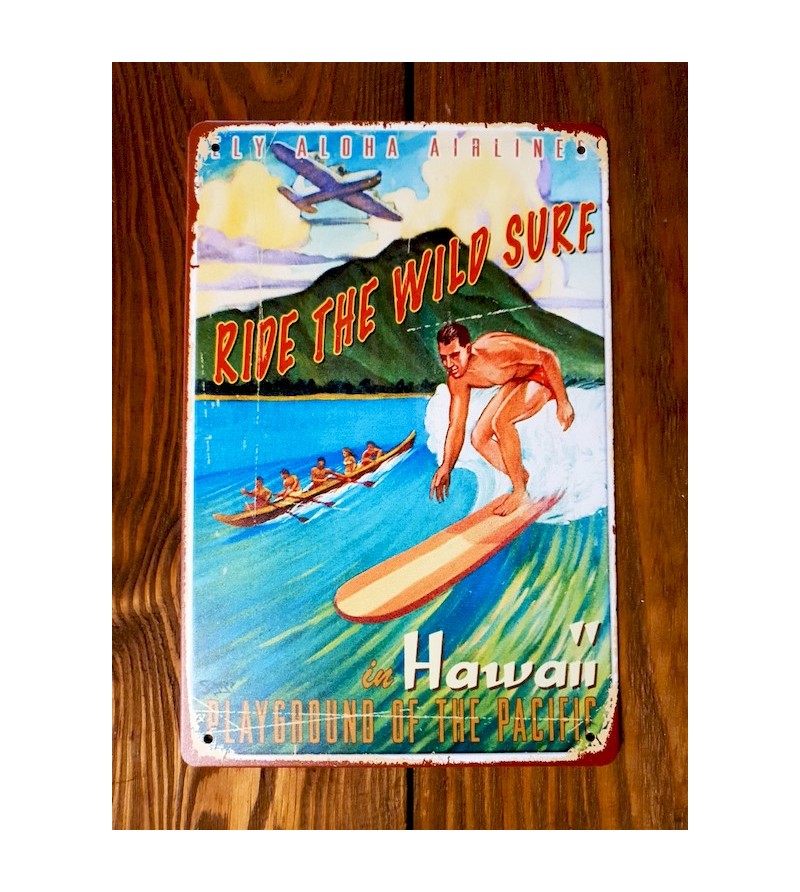 Plaque Métal Surf, Hawaii, Vintage 20*30