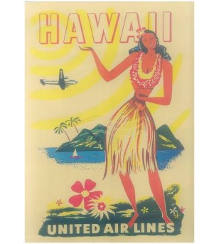 Affiche Papier Craft Hawaii, Surf, Tiki, Voyage, Vintage  42*30cm