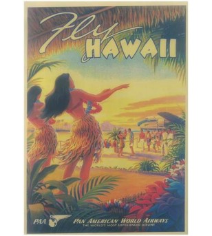 Affiche Papier Craft Hawaii, Surf, Tiki, Voyage, Vintage  42*30cm