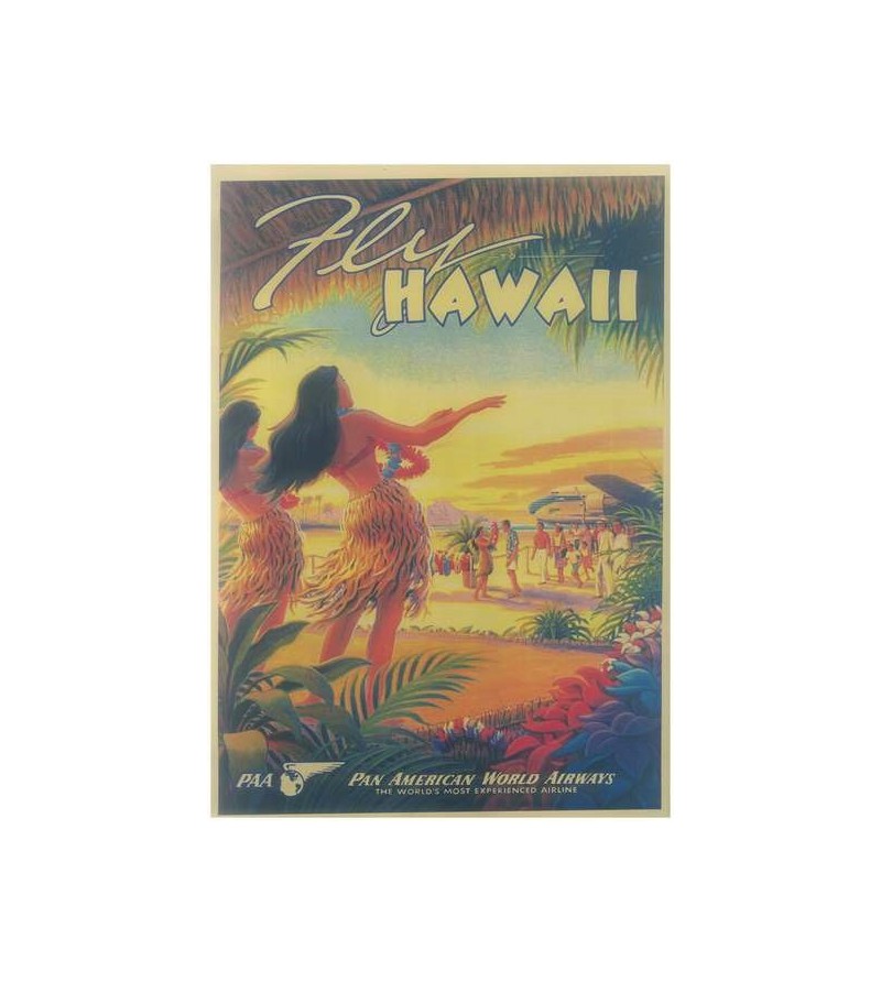 Affiche Papier Craft Hawaii, Surf, Tiki, Voyage, Vintage  42*30cm