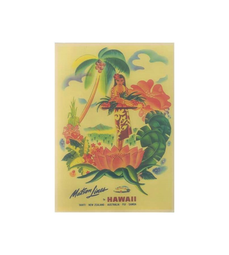 Affiche Papier Craft Hawaii, Surf, Tiki, Voyage, Vintage  42*30cm