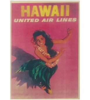 Affiche Papier Craft Hawaii, Surf, Tiki, Voyage, Vintage  42*30cm