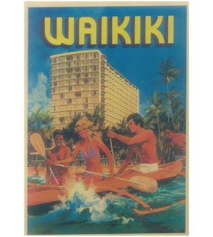 Affiche Papier Craft Hawaii, Surf, Tiki, Voyage, Vintage  42*30cm