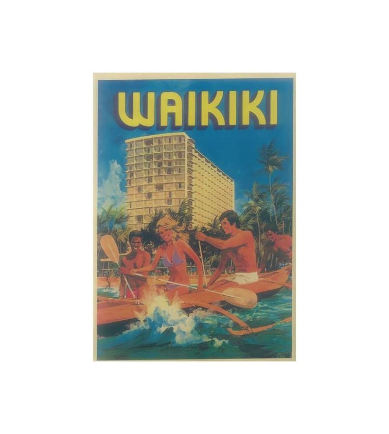 Affiche Papier Craft Hawaii, Surf, Tiki, Voyage, Vintage  42*30cm