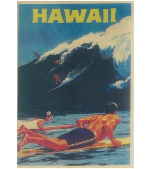 Affiche Papier Craft Hawaii, Surf, Tiki, Voyage, Vintage  42*30cm