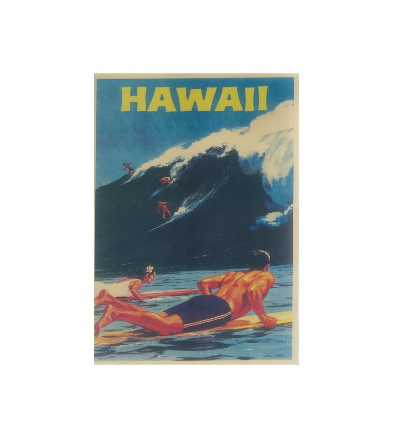 Affiche Papier Craft Hawaii, Surf, Tiki, Voyage, Vintage  42*30cm