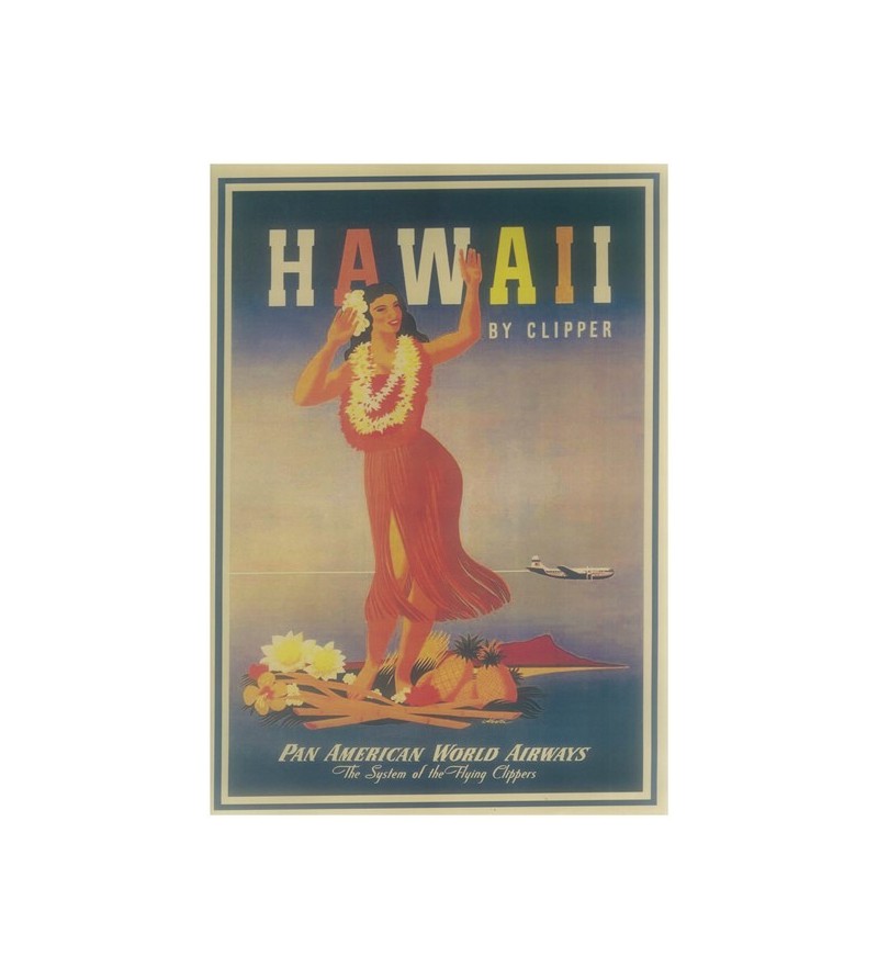 Affiche Papier Craft Hawaii, Surf, Tiki, Voyage, Vintage  42*30cm