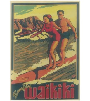 Affiche Papier Craft Hawaii, Surf, Tiki, Voyage, Vintage  42*30cm