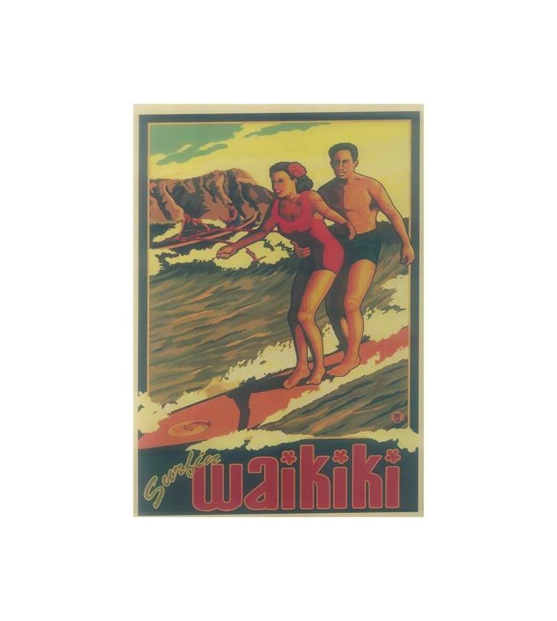 Affiche Papier Craft Hawaii, Surf, Tiki, Voyage, Vintage  42*30cm