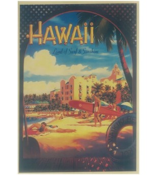 Affiche Papier Craft Hawaii, Surf, Tiki, Voyage, Vintage  42*30cm