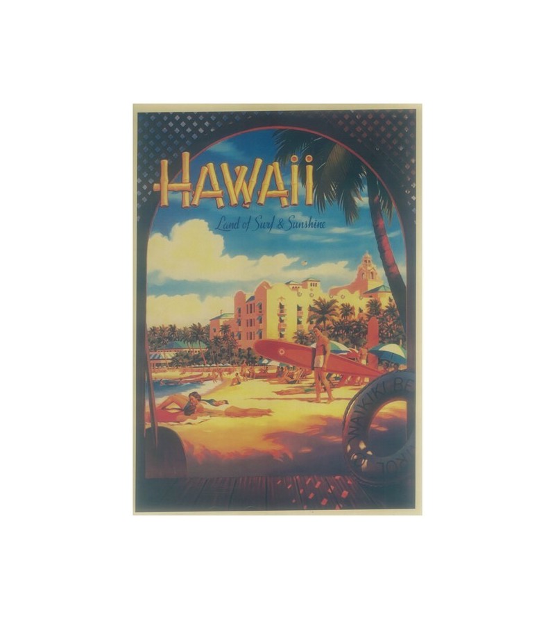 Affiche Papier Craft Hawaii, Surf, Tiki, Voyage, Vintage  42*30cm