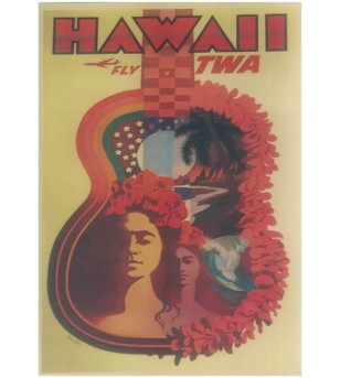 Affiche Papier Craft Hawaii, Surf, Tiki, Voyage, Vintage  42*30cm