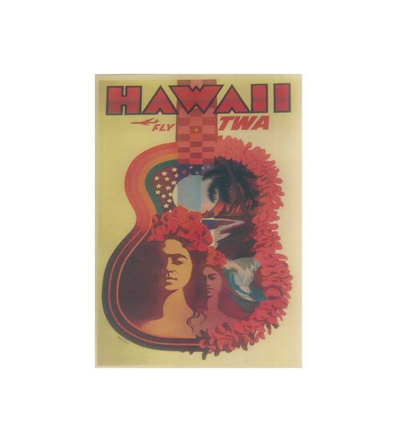 Affiche Papier Craft Hawaii, Surf, Tiki, Voyage, Vintage  42*30cm