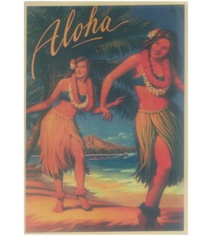 Affiche Papier Craft Hawaii, Surf, Tiki, Voyage, Vintage  42*30cm