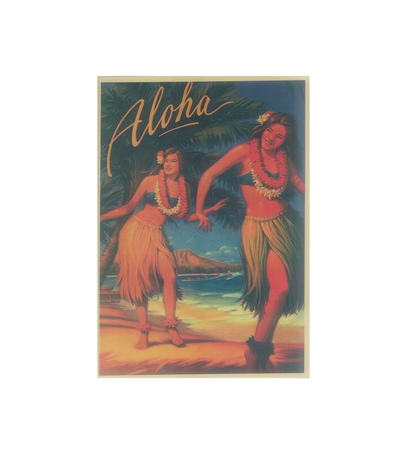 Affiche Papier Craft Hawaii, Surf, Tiki, Voyage, Vintage  42*30cm