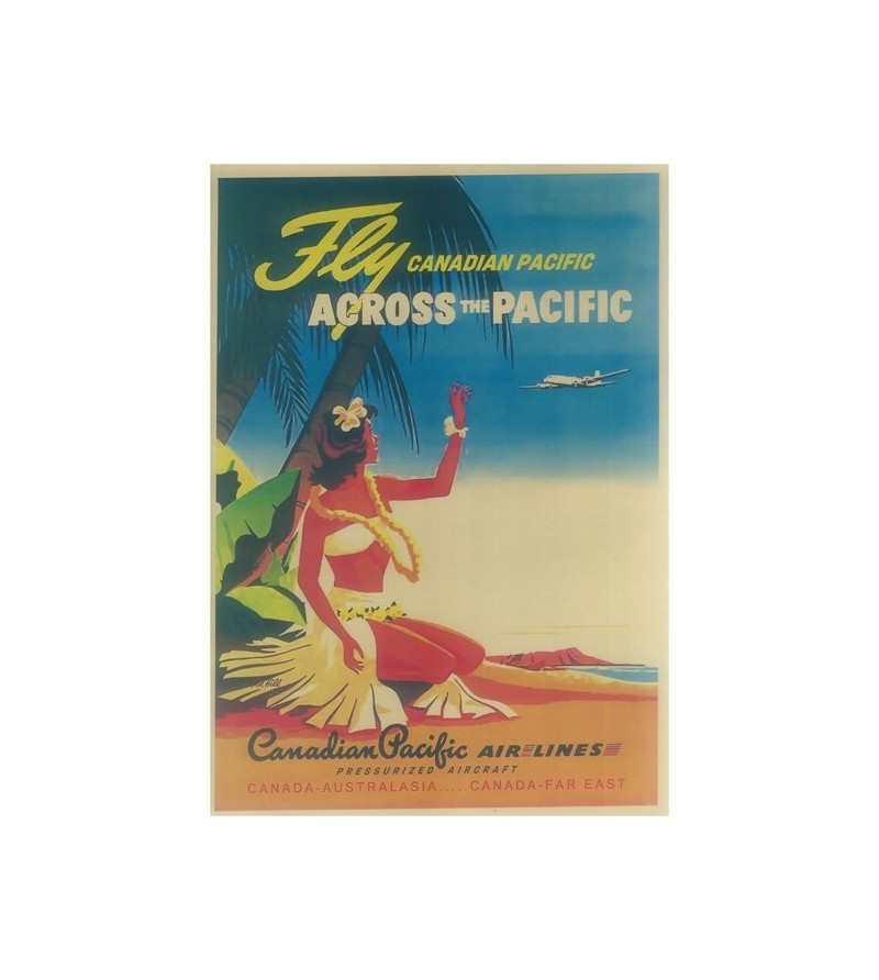 Affiche Papier Craft Hawaii, Surf, Tiki, Voyage, Vintage  42*30cm