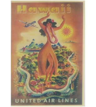 Affiche Papier Craft Hawaii, Surf, Tiki, Voyage, Vintage  42*30cm