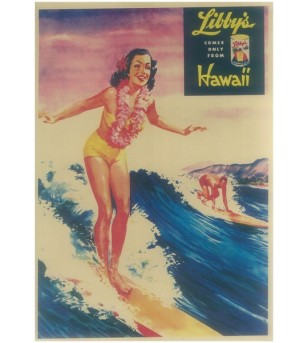 Affiche Papier Craft Hawaii, Surf, Tiki, Voyage, Vintage  42*30cm