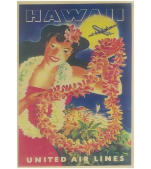 Affiche Papier Craft Hawaii, Surf, Tiki, Voyage, Vintage  42*30cm