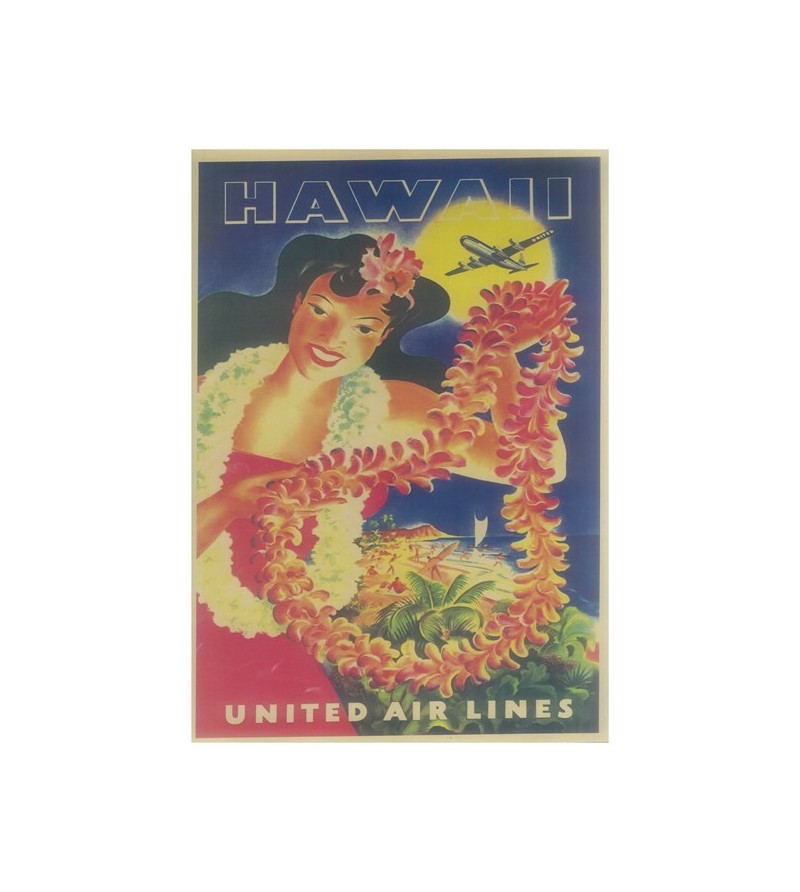 Affiche Papier Craft Hawaii, Surf, Tiki, Voyage, Vintage  42*30cm