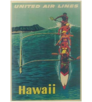 Affiche Papier Craft Hawaii, Surf, Tiki, Voyage, Vintage  42*30cm