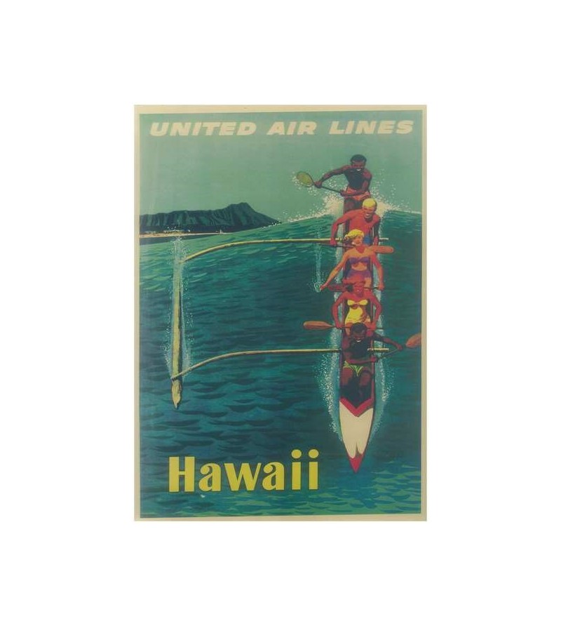 Affiche Papier Craft Hawaii, Surf, Tiki, Voyage, Vintage  42*30cm