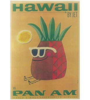 Affiche Papier Craft Hawaii, Surf, Tiki, Voyage, Vintage  42*30cm