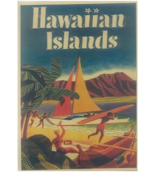 Affiche Papier Craft Hawaii, Surf, Tiki, Voyage, Vintage  42*30cm