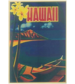 Affiche Papier Craft Hawaii, Surf, Tiki, Voyage, Vintage  42*30cm