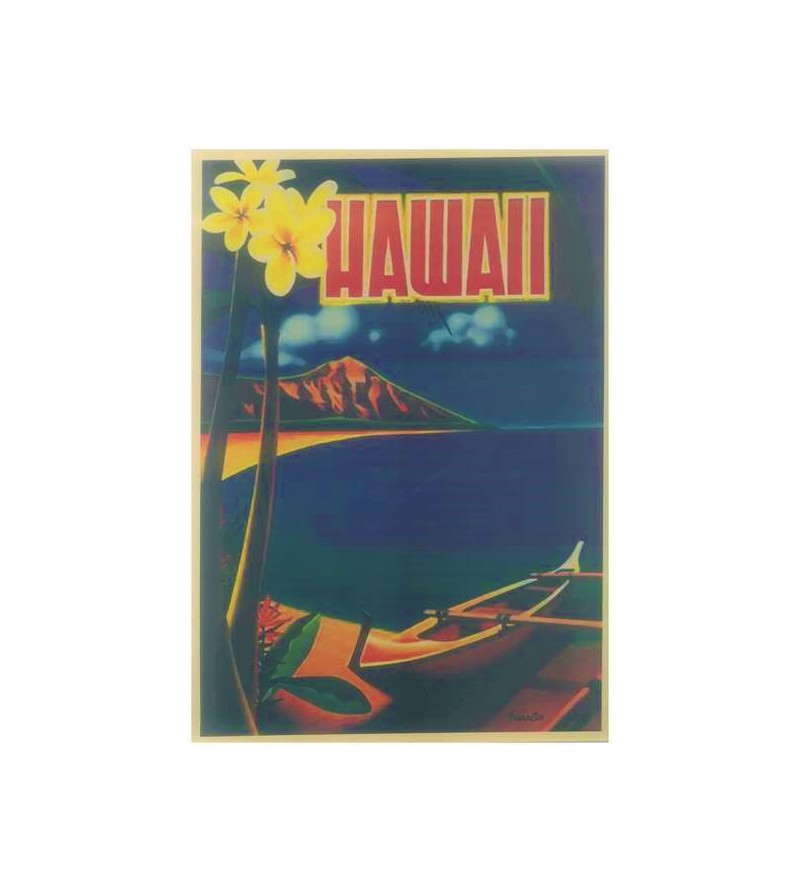 Affiche Papier Craft Hawaii, Surf, Tiki, Voyage, Vintage  42*30cm