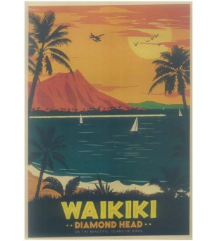 Affiche Papier Craft Hawaii, Surf, Tiki, Voyage, Vintage  42*30cm