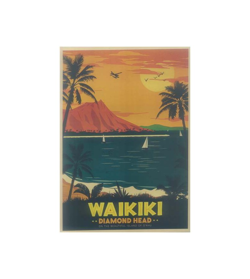 Affiche Papier Craft Hawaii, Surf, Tiki, Voyage, Vintage  42*30cm