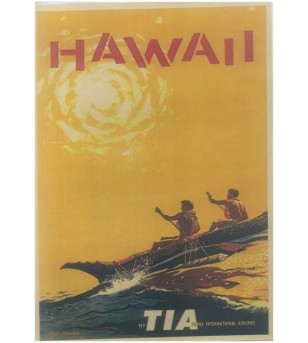 Affiche Papier Craft Hawaii, Surf, Tiki, Voyage, Vintage  42*30cm