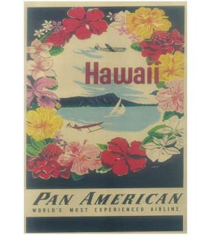 Affiche Papier Craft Hawaii, Surf, Tiki, Voyage, Vintage  42*30cm