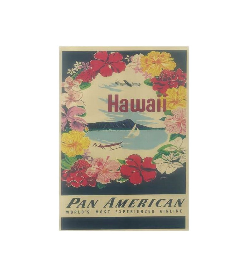 Affiche Papier Craft Hawaii, Surf, Tiki, Voyage, Vintage  42*30cm