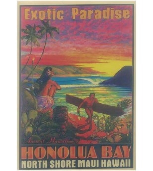 Affiche Papier Craft Hawaii, Surf, Tiki, Voyage, Vintage  42*30cm