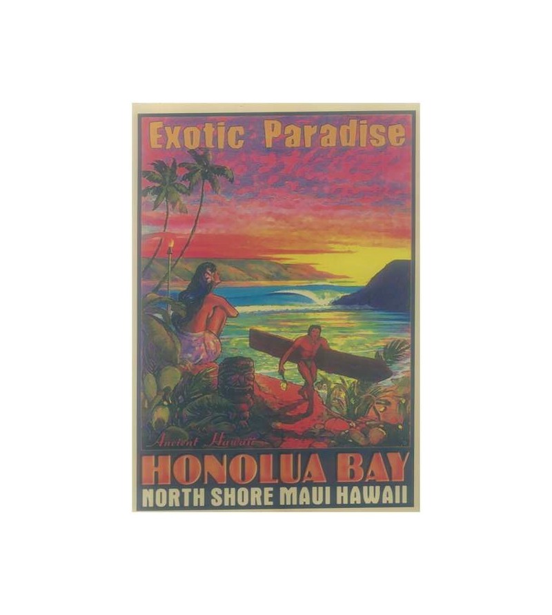 Affiche Papier Craft Hawaii, Surf, Tiki, Voyage, Vintage  42*30cm