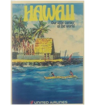 Affiche Papier Craft Hawaii, Surf, Tiki, Voyage, Vintage  42*30cm